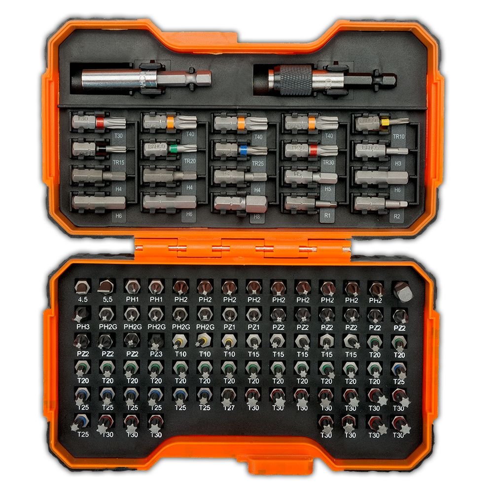 Product image Bahco 59/S100BC 100pce 1/4" Bit Set for Slotted/Phillips/Pozidriv/Hex/ TORX®/TORX® Tamper/Robertson Screw
