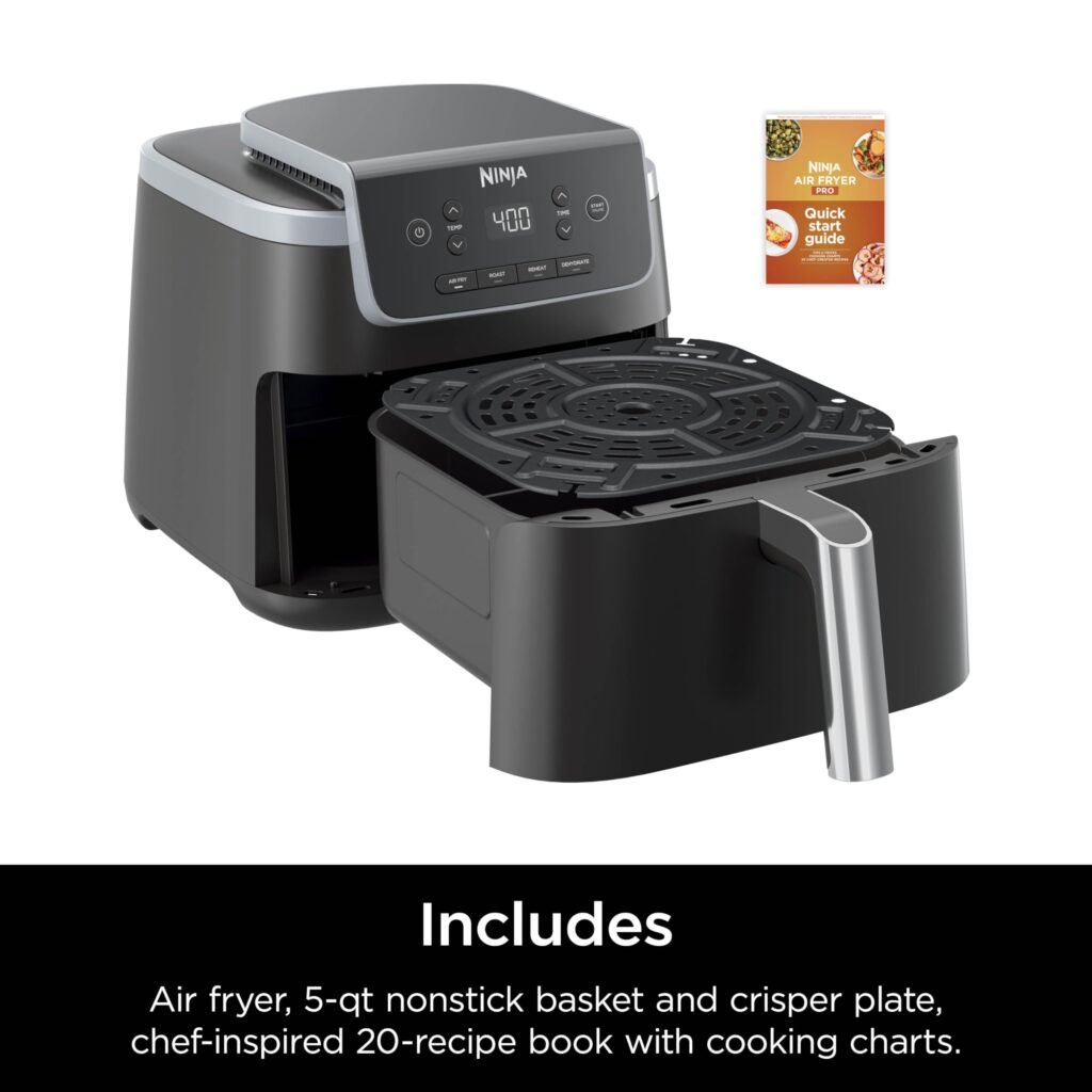 Imagen del producto Ninja | Air Fryer | 4-in-1 Pro Air Fry, Roast, Reheat, Dehydrate | 5QT Capacity fits up to 4lbs of French Fries | 400F Max Temp | Nonstick Basket & Crisper Plate | 120V | Grey | AF141