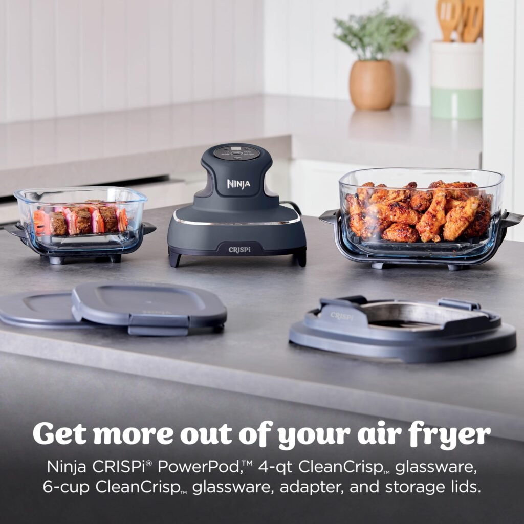 Product image Ninja Crispi 4-in-1 Glass Air Fryer | 450°F | Non-Toxic | 4QT & 6-Cup Glass Containers w/Lids | Microwave, Freezer, Dishwasher Safe | Max Crisp, Air Fry, Bake, Recrisp | Cyberspace Gray, FN101GY