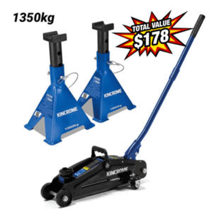 Kincrome K12060 + K12070 1350kg Hydraulic Trolley Jack + Pin Jack Stand Pair
