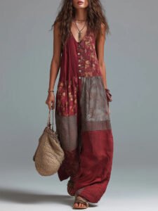 Mono de pierna ancha con estampado étnico estilo boho