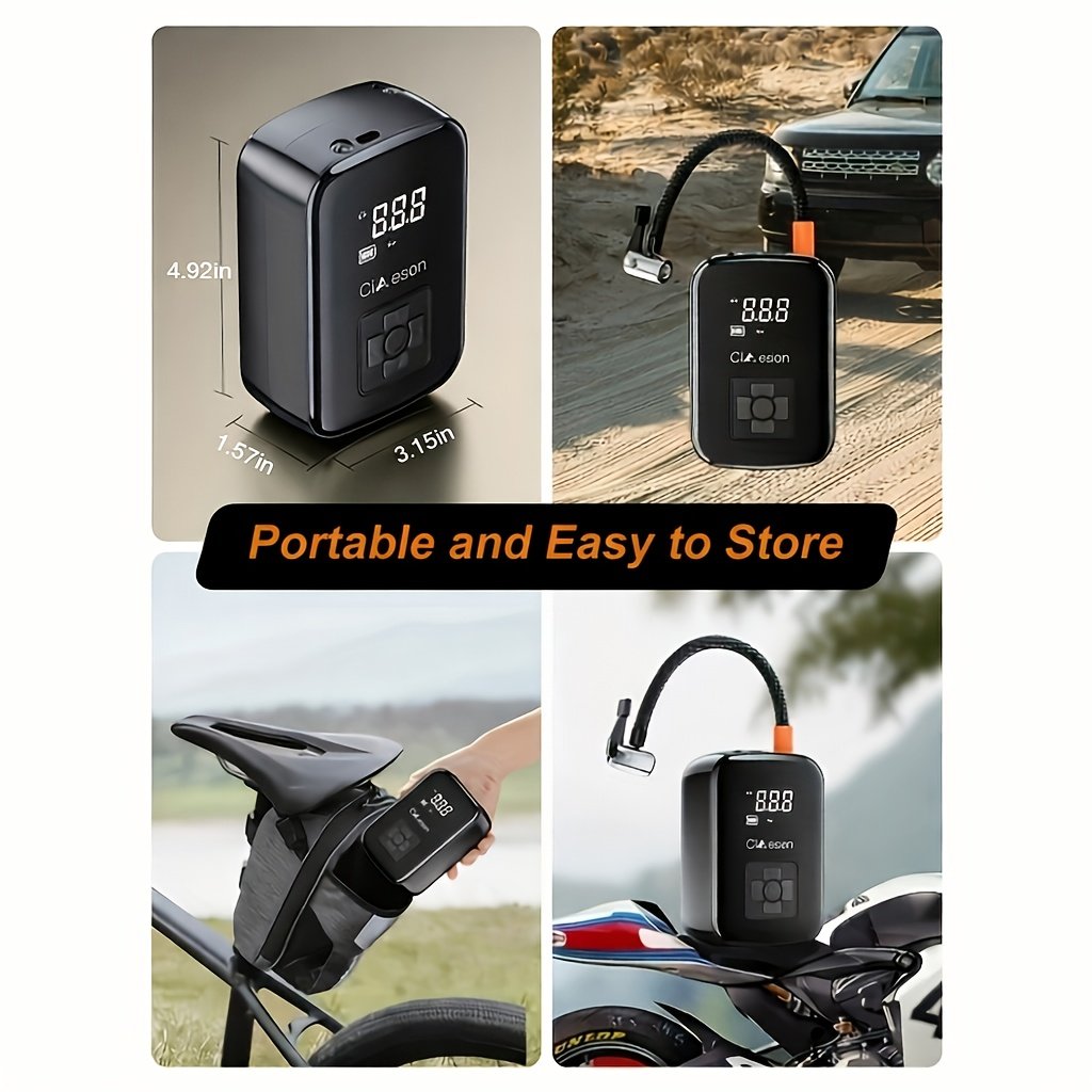 Product image 1 Inflador de Neumáticos Portátil, Compresor de Aire Inalámbrico Rápido, Pantalla Digital con Adaptador de Boquilla Multifunción y Batería de Litio de Larga Duración para Coche, Motocicleta, Bicicleta, Neumáticos, Balones, Repuestos para Automóviles