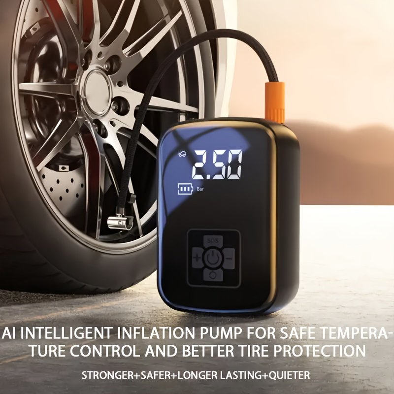Product image 1 Inflador de Neumáticos Portátil, Compresor de Aire Inalámbrico Rápido, Pantalla Digital con Adaptador de Boquilla Multifunción y Batería de Litio de Larga Duración para Coche, Motocicleta, Bicicleta, Neumáticos, Balones, Repuestos para Automóviles